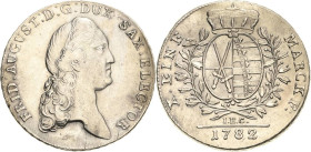 Sachsen-Kurlinie ab 1547 (Albertiner)
Friedrich August III. 1763-1806 Taler 1782, IEC-Dresden Kahnt 1081 Buck 159 Schnee 1079 Davenport 2695 Vorzügli...