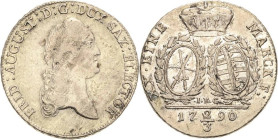 Sachsen-Kurlinie ab 1547 (Albertiner)
Friedrich August III. 1763-1806 1/3 Taler 1790, IEC-Dresden Kahnt 1113 Buck 152 c Sehr schön-vorzüglich