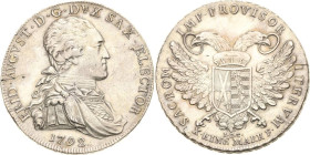 Sachsen-Kurlinie ab 1547 (Albertiner)
Friedrich August III. 1763-1806 Taler 1792, IEC-Dresden Vikariat Kahnt 1159 Buck 185 Schnee 1091 Davenport 2700...