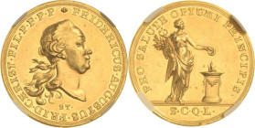 Sachsen-Kurlinie ab 1547 (Albertiner)
Friedrich August III. 1763-1806 Goldmedaille zu 5 Dukaten o.J. (1769) (Stieler) Huldigung der Stadt Leipzig. Ko...