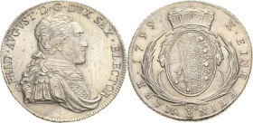 Sachsen-Kurlinie ab 1547 (Albertiner)
Friedrich August III. 1763-1806 Taler 1799, IEC-Dresden Kahnt 1089 Buck 198 Davenport 2701 Vorzüglich-prägefris...