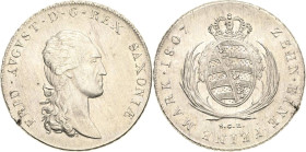 Sachsen-Kurlinie ab 1547 (Albertiner)
Friedrich August I. 1806-1827 Taler 1807, SGH-Dresden Kahnt 1204 Kahnt 416 AKS 12 Jaeger 12 Davenport 854 Kl. S...