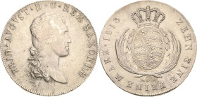 Sachsen-Kurlinie ab 1547 (Albertiner)
Friedrich August I. 1806-1827 Taler 1813, SGH-Dresden Napoleonrand Kahnt 1204 Kahnt 416 AKS 12 Jaeger 12 Davenp...