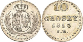Sachsen-Kurlinie ab 1547 (Albertiner)
Friedrich August I. 1806-1827 10 Groszy 1813, IB-Warschau Für Polen Kahnt 1273 AKS 197 Jaeger 204 Kopicki 3690 ...