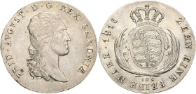 Sachsen-Kurlinie ab 1547 (Albertiner)
Friedrich August I. 1806-1827 Taler 1816, IGS-Dresden Kahnt 1208 Kahnt 417 e AKS 12 Jaeger 12 Davenport 854 Min...