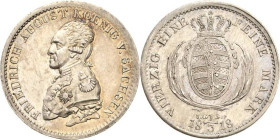 Sachsen-Kurlinie ab 1547 (Albertiner)
Friedrich August I. 1806-1827 1/3 Taler 1818, IGS-Dresden Rand glatt Kahnt 1234 AKS 36 Jaeger 29 Prachtvolles E...