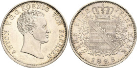 Sachsen-Kurlinie ab 1547 (Albertiner)
Anton 1827-1836 Taler 1828, S-Dresden Mohrenkopf AKS 64 Jaeger 54 Kahnt 433 Davenport 865 Winz. Kratzer, fast v...