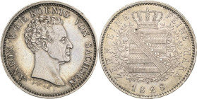 Sachsen-Kurlinie ab 1547 (Albertiner)
Anton 1827-1836 Taler 1828, S-Dresden Mohrenkopf AKS 64 Jaeger 54 Kahnt 433 Davenport 865 Kl. Randfehler, vorzü...