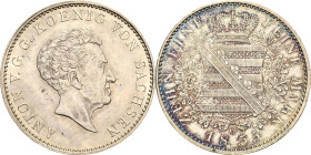 Sachsen-Kurlinie ab 1547 (Albertiner)
Anton 1827-1836 Taler 1835, G-Dresden AKS 66 Jaeger 60 Kahnt 435 Davenport 867 Avers Kl. Kratzer, fast vorzügli...