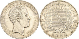 Sachsen-Kurlinie ab 1547 (Albertiner)
Friedrich August II. 1836-1854 Taler 1838, G-Dresden AKS 97 Jaeger 74 Davenport 872 A Kahnt 445 Min. Randfehler...