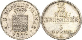Sachsen-Kurlinie ab 1547 (Albertiner)
Friedrich August II. 1836-1854 1/2 Neugroschen 1849, F-Dresden AKS 108 Jaeger 81 Prachtvolles Exemplar. Fast St...