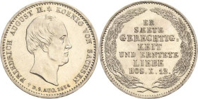 Sachsen-Kurlinie ab 1547 (Albertiner)
Friedrich August II. 1836-1854 1/6 Taler 1854, F-Dresden Auf seinen Tod AKS 120 Jaeger 92 Prachtvolles Exemplar...
