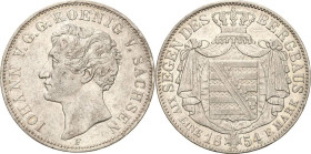 Sachsen-Kurlinie ab 1547 (Albertiner)
Johann 1854-1873 Taler 1854, F-Dresden Ausbeute AKS 129 Jaeger 98 Kahnt 459 Davenport 884 Müseler 56.2.3/2 Selt...