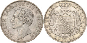 Sachsen-Kurlinie ab 1547 (Albertiner)
Johann 1854-1873 Taler 1854, F-Dresden AKS 128 Jaeger 97 Kahnt 458 Davenport 883 Sehr schön+