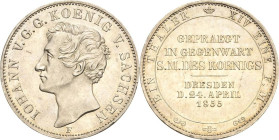 Sachsen-Kurlinie ab 1547 (Albertiner)
Johann 1854-1873 Taler 1855, F-Dresden Münzbesuch AKS 156 Jaeger 99 Kahnt 460 Davenport 885 Vom Erstabschlag, m...
