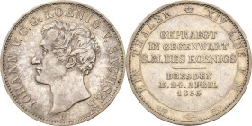 Sachsen-Kurlinie ab 1547 (Albertiner)
Johann 1854-1873 Taler 1855, F-Dresden Münzbesuch AKS 156 Jaeger 99 Kahnt 460 Davenport 885 Sehr schön-vorzügli...
