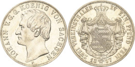 Sachsen-Kurlinie ab 1547 (Albertiner)
Johann 1854-1873 Doppeltaler 1857, F-Dresden AKS 126 Jaeger 109 Kahnt 475 b Davenport 889 Vorzüglich/vorzüglich...