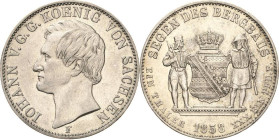 Sachsen-Kurlinie ab 1547 (Albertiner)
Johann 1854-1873 Taler 1858, F-Dresden Ausbeute AKS 134 Jaeger 115 Kahnt 465 Davenport 892 Müseler 56.2.3/8 Seh...