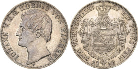 Sachsen-Kurlinie ab 1547 (Albertiner)
Johann 1854-1873 Doppeltaler 1859, F-Dresden Mit gewölbtem Wappenschild AKS 126 Jaeger 112 Kahnt 475a Davenport...