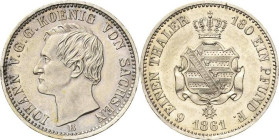 Sachsen-Kurlinie ab 1547 (Albertiner)
Johann 1854-1873 1/6 Taler 1861, B-Dresden AKS 142 Jaeger 113 Prägefrisch
