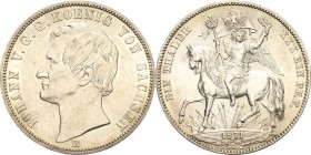 Sachsen-Kurlinie ab 1547 (Albertiner)
Johann 1854-1873 Taler 1871, B-Dresden Sieg AKS 159 Jaeger 132 Kahnt 473 Davenport 898 Prägefrisch