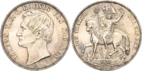 Sachsen-Kurlinie ab 1547 (Albertiner)
Johann 1854-1873 Taler 1871, B-Dresden Sieg AKS 159 Jaeger 132 Kahnt 473 Davenport 898 Fast prägefrisch