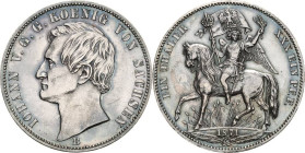 Sachsen-Kurlinie ab 1547 (Albertiner)
Johann 1854-1873 Taler 1871, B-Dresden Sieg AKS 159 Jaeger 132 Kahnt 473 Davenport 898 Fast vorzüglich
