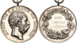 Sachsen-Kurlinie ab 1547 (Albertiner)
Albert 1873-1902 Silbermedaille o.J. (1884/1902) (M. Barduleck) Dem besten Schützen. V. Klasse. Kopf nach recht...