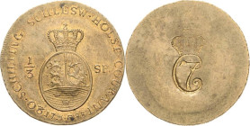 Schleswig-Holstein-Königliche Linie
Christian VII. 1766-1808 Passiergewicht zu 2/3 Taler 1788, Altona Messing. 36 mm, 19,21 g Lange 149 Vorzüglich+