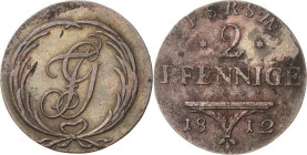 Schwarzburg-Rudolstadt
Friedrich Günther 1807-1867 2 Pfennig 1812. AKS 9 Jaeger 27 Sehr schön-vorzüglich
