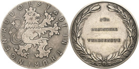 Schwarzburg-Medaillen
 Versilberte Bronzemdaille o.J. (unsigniert) Verdienstmedaille. Stadtwappen / 3 Zeilen Schrift im Lorbeerkranz. 50,5 mm, 51,31 ...