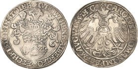 Stolberg-Stolberg
Ludwig II., Albrecht Georg und Christof 1555-1571 Taler 1557, Stolberg Mit Titel Karls V. Dreifach behelmtes Wappen / bekrönter Dop...