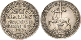 Stolberg-Stolberg
Christoph Friedrich 1704-1738 24 Mariengroschen 1708, IIG-Stolberg Ausbeute. Feinsilber Friederich 1504 Davenport 1000 Müseler 66.1...
