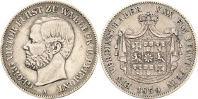 Waldeck und Pyrmont
Georg Victor 1845-1893 Taler 1859, A-Berlin AKS 45 Jaeger 45 Kahnt 551 Davenport 929 Kl. Randfehler, sehr schön