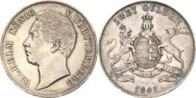 Württemberg
Wilhelm I. 1816-1864 Doppelgulden 1845, Stuttgart AKS 76 Jaeger 72 Kahnt 589 Davenport 957 Sehr schön+
