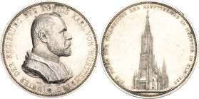 Württemberg
Karl 1864-1891 Silbermedaille 1890 (Schwenzer) Vollendung des Hauptturmes am Ulmer Münster. Brustbild nach rechts / Ansicht des Münsters....