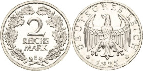 2 Reichsmark 1925 E Jaeger 320 Prachtvolles Exemplar vom Erstabschlag. Stempelglanz