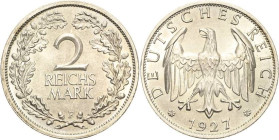 2 Reichsmark 1927 F Jaeger 320 Selten in dieser Erhaltung. Fast Stempelglanz