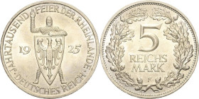 5 Reichsmark 1925 F Rheinlande Jaeger 322 Fast Stempelglanz