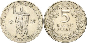 5 Reichsmark 1925 E Rheinlande Jaeger 322 Zaponiert, vorzüglich+