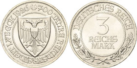 3 Reichsmark 1926 A Lübeck Jaeger 323 Vorzüglich-Stempelglanz
