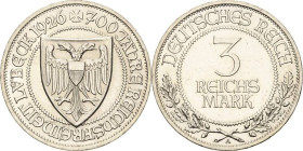 3 Reichsmark 1926 A Lübeck Jaeger 323 Min. Randfehler, vorzüglich/fast vorzüglich