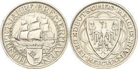 3 Reichsmark 1927 A Bremerhaven Jaeger 325 Vorzüglich-prägefrisch