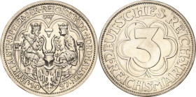3 Reichsmark 1927 A Nordhausen Jaeger 327 Vom polierten Stempel. Winz. Kratzer, vorzüglich-Stempelglanz