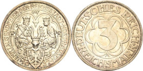 3 Reichsmark 1927 A Nordhausen Jaeger 327 Kl. Kratzer, Polierte Platte