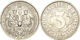 3 Reichsmark 1927 A Nordhausen Jaeger 327 Kl. Randfehler, Revers kl. Kratzer, vorzüglich