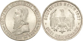 3 Reichsmark 1927 F Tübingen Jaeger 328 Prägefrisch