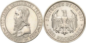 3 Reichsmark 1927 F Tübingen Jaeger 328 Vorzüglich-Stempelglanz