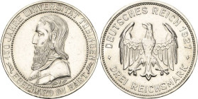 3 Reichsmark 1927 F Tübingen Jaeger 328 Fast vorzüglich