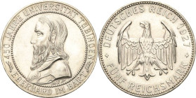 5 Reichsmark 1927 F Tübingen Jaeger 329 Kl. Randfehler, leicht berieben, vorzüglich